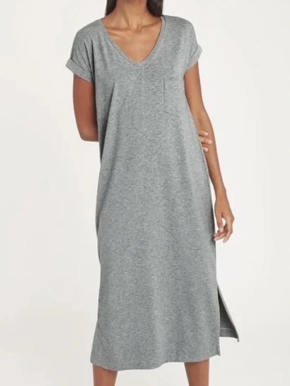 Cuyana Pima Cotton Blend V-Neck Midi Dress